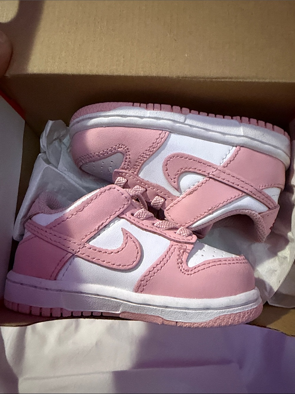 Kids Pink and White Strap Sneakers